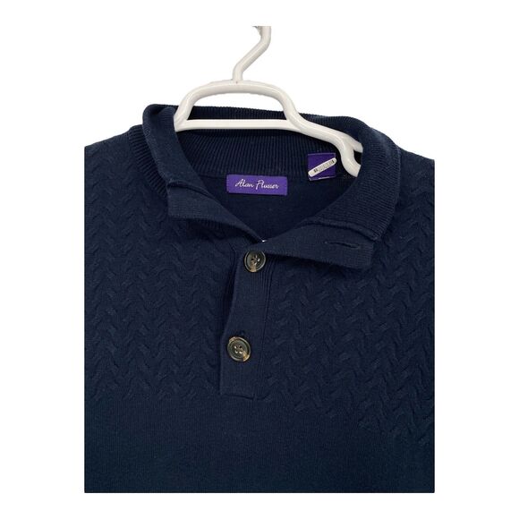 Alan Flusser Sweater Men's Size 1/4 Button Up Blue Cotton Pullover XL - Picture 2 of 7